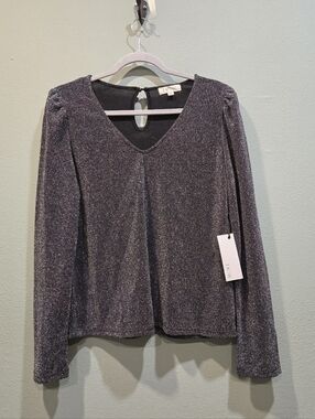 NWT B My Story Shimmer Black Top Long Slevve men's Size M